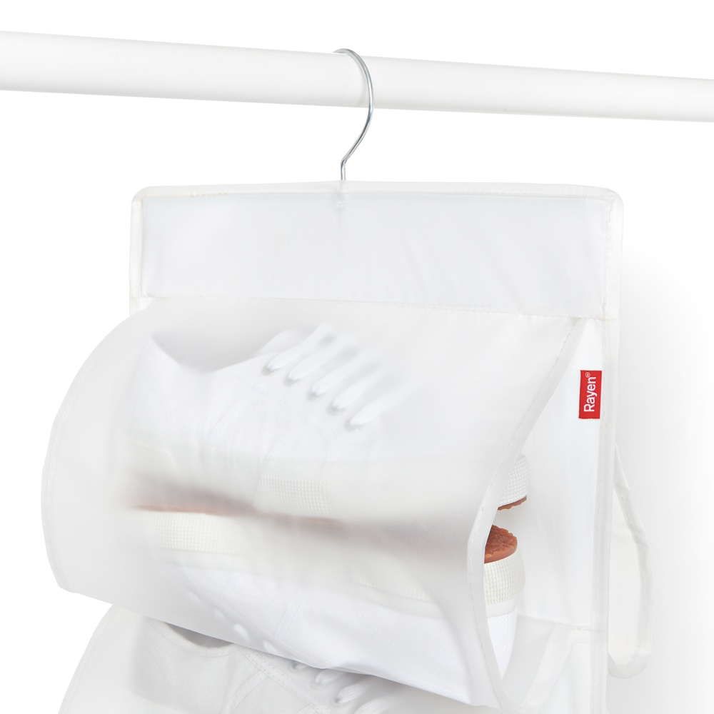 Hanging Shoe Storage, 16 compartments, MILKY WHITE, 33 x H 131 cm, Transparent