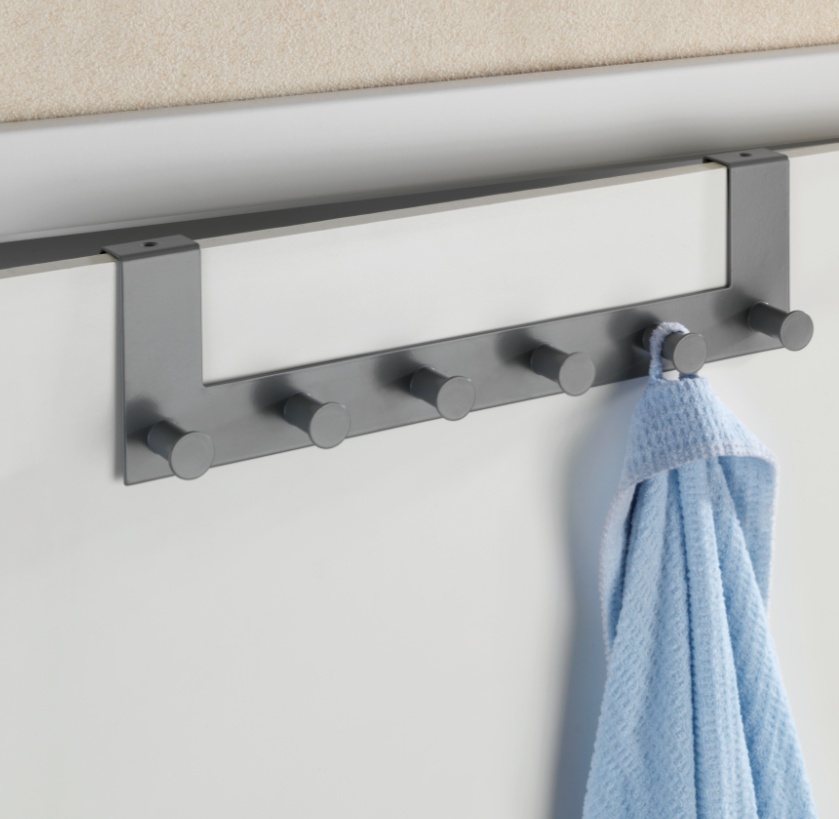 Hanger for door, CELANO, 2 cm, 6 hooks, Metal, Grey