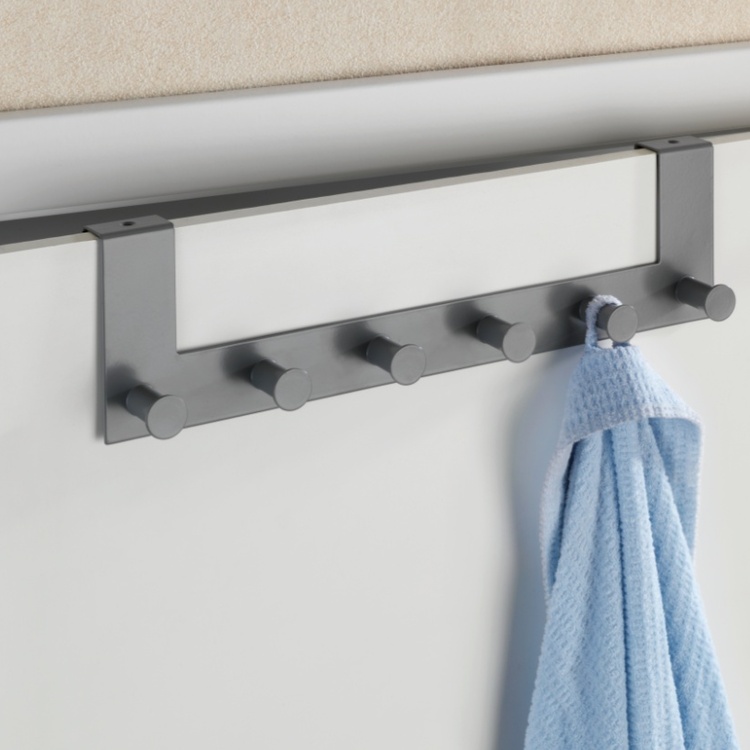 Hanger for door, CELANO, 2 cm, 6 hooks, Metal, Grey