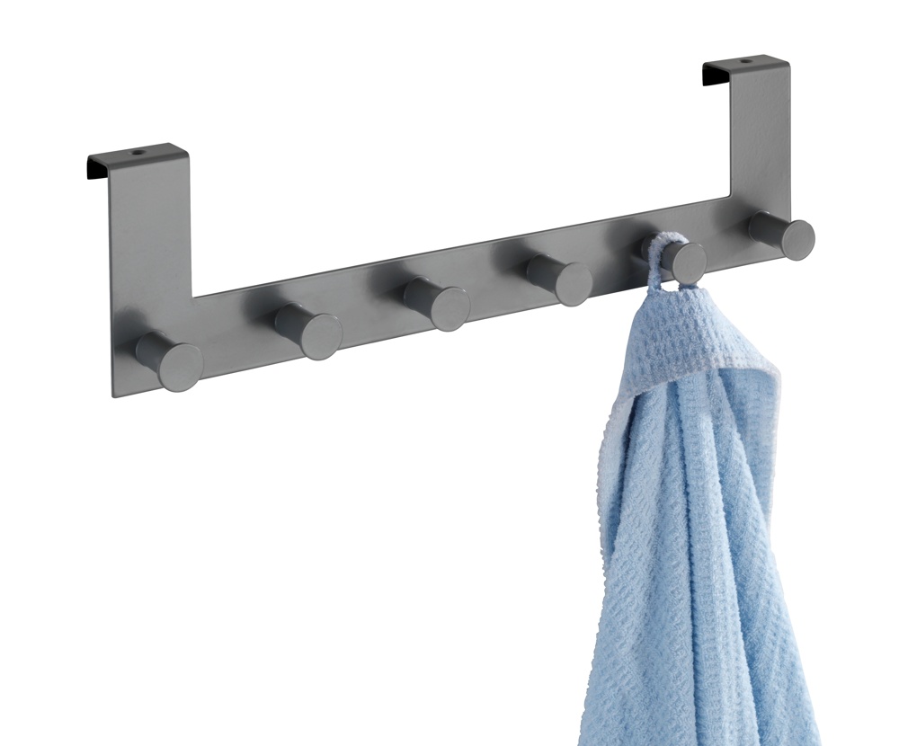 Hanger for door, CELANO, 2 cm, 6 hooks, Metal, Grey