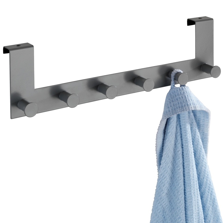 Hanger for door, CELANO, 2 cm, 6 hooks, Metal, Grey