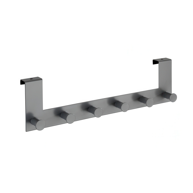 Hanger for door, CELANO, 2 cm, 6 hooks, Metal, Grey