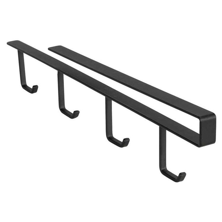 Under Cupboard Rack with 4 hooks, COFFEE CUP HANGER, Black