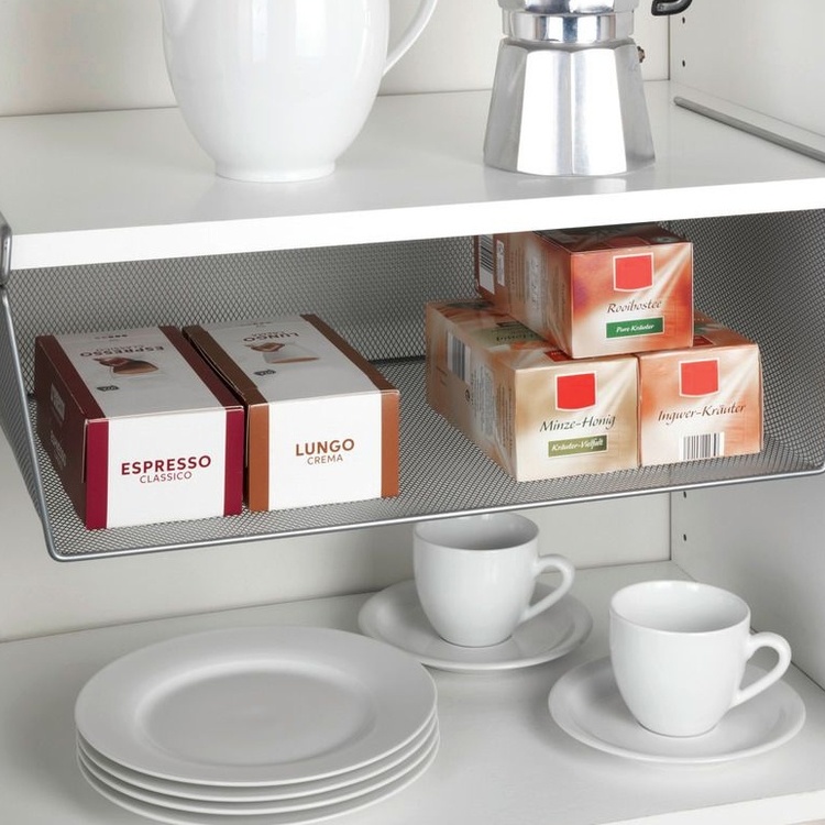 Under Shelf Storage Rack, Large, REGALEINHÄNGEKORB, 49 x 28 x H 18 cm, Silver-Grey
