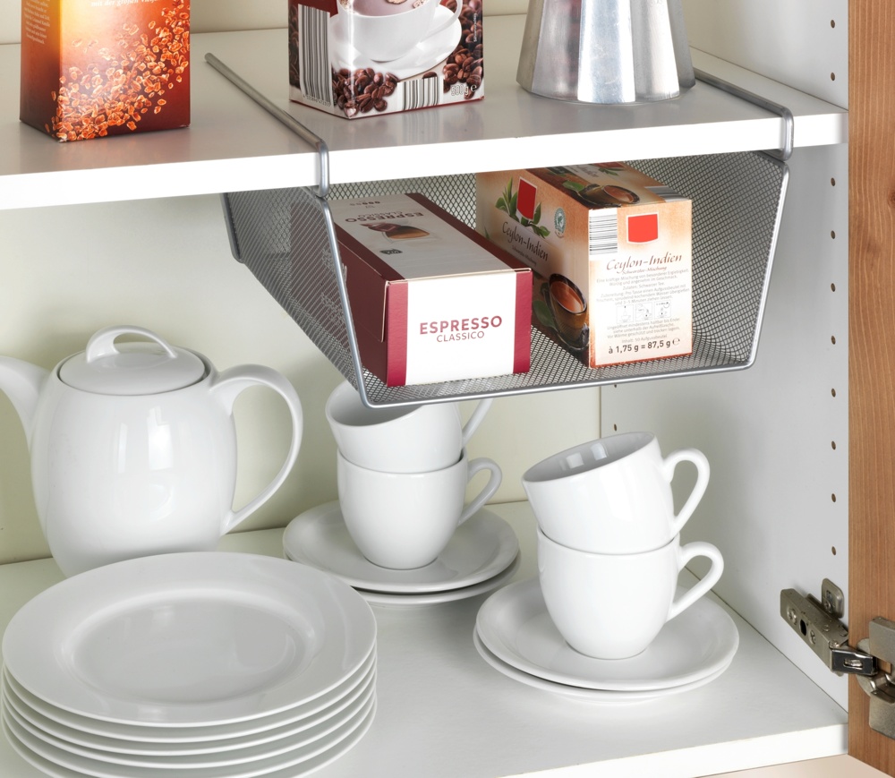 Under Shelf Storage Rack, REGALEINHÄNGEKORB, 27,5 x 28 x H 15 cm, Silver