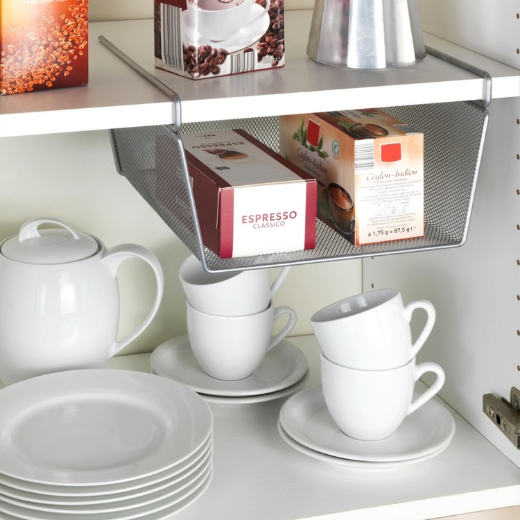 Under Shelf Storage Rack, REGALEINHÄNGEKORB, 27,5 x 28 x H 15 cm, Silver