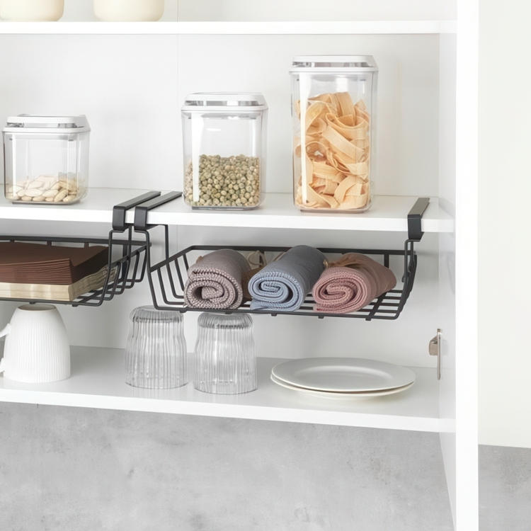 Hanging basket, Under shelf, PREMIUM PANTRY BASKET, 34 x 25 x H 13 cm, Black