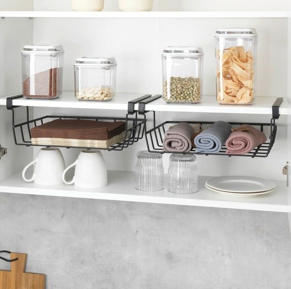 Hanging basket, Under shelf, PREMIUM PANTRY BASKET, 34 x 25 x H 13 cm, Black