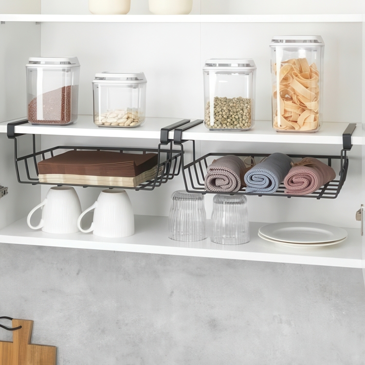 Hanging basket, Under shelf, PREMIUM PANTRY BASKET, 34 x 25 x H 13 cm, Black