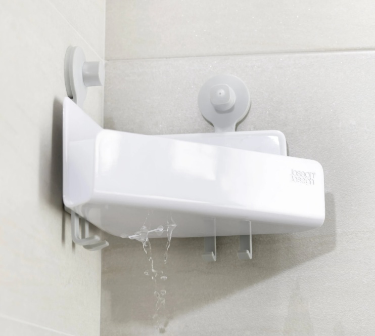 Corner Shower Shelf with Mirror, EASY STORE, 26.5 x 18 x H 22 cm, Joseph Joseph, White