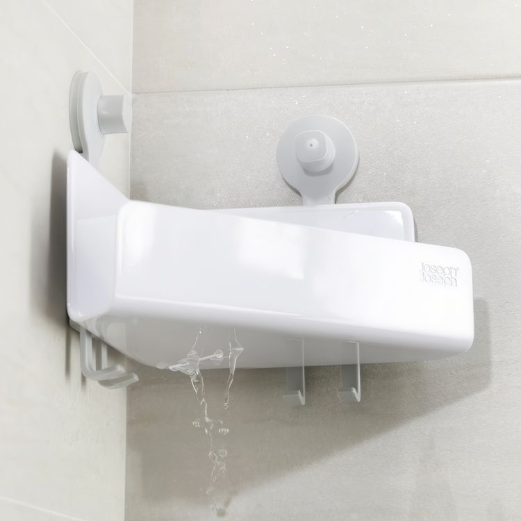 Corner Shower Shelf with Mirror, EASY STORE, 26.5 x 18 x H 22 cm, Joseph Joseph, White
