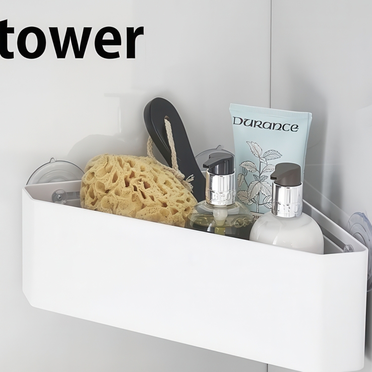 Corner shower basket with suction cups, TOWER, 22 x 27,5 x H 10 cm, Yamazaki, White