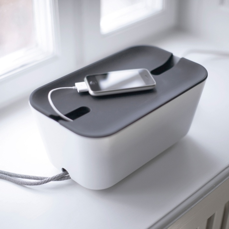 Cable organizer, BOSIGN, Medium, 30 x 18 x H 13,5 cm , White / Grey