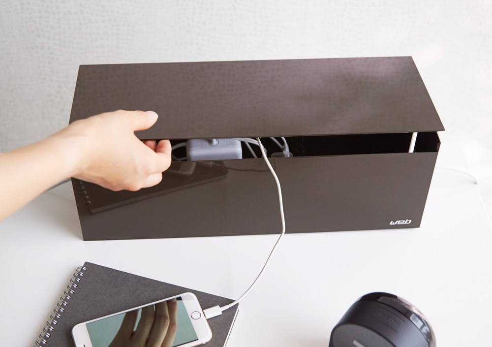 Cable organizer, WEB CABLE BOX, 40 x 15,5 x H 14,5 cm, Yamazaki, Dark Brown