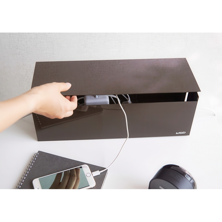 Cable organizer, WEB CABLE BOX, 40 x 15,5 x H 14,5 cm, Yamazaki, Dark Brown