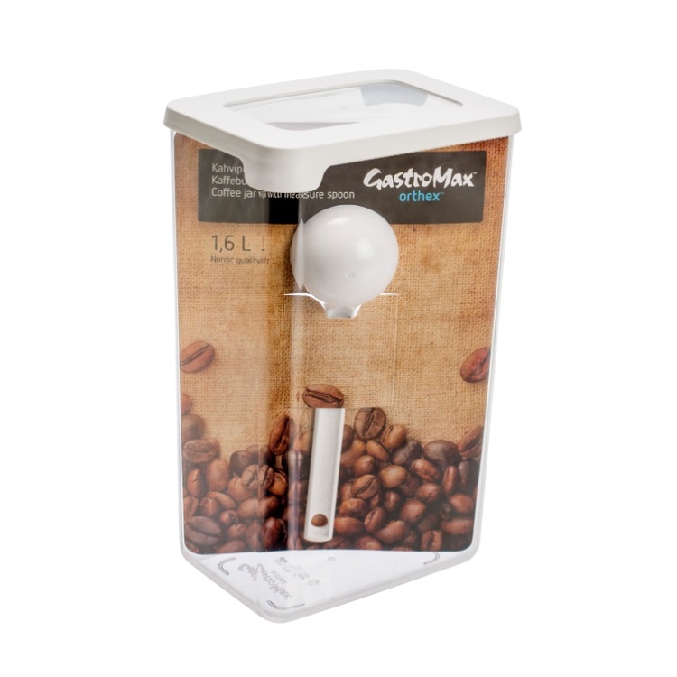Coffee jar with measure spoon, Airtight, 1,6 L, VISION, Clear / White