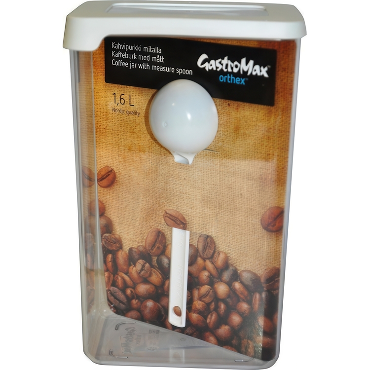 Coffee jar with measure spoon, Airtight, 1,6 L, VISION, Clear / White