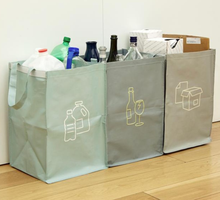 Bags for recycling, Set of 3, RECYCLING STATION, 32 x 30 x H 46 cm, Mix