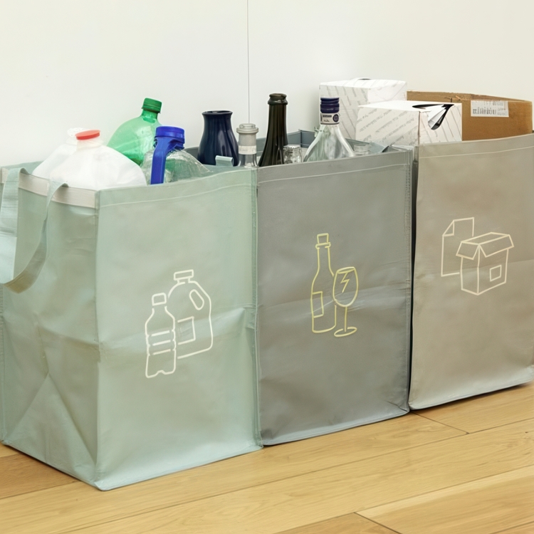 Bags for recycling, Set of 3, RECYCLING STATION, 32 x 30 x H 46 cm, Mix