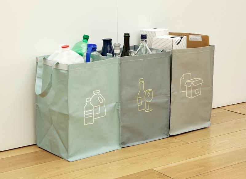 Bags for recycling, Set of 3, RECYCLING STATION, 32 x 30 x H 46 cm, Mix