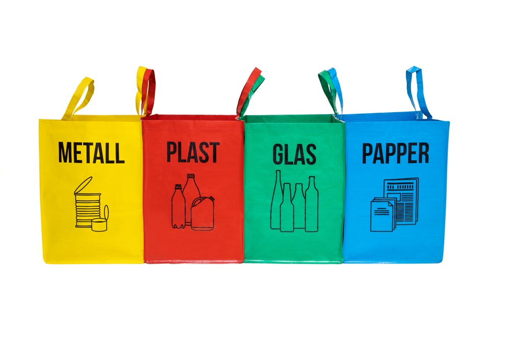Bags for recycling, Set of 4, RETURKASSAR, 31 x 31 x H 44 cm, Assorted