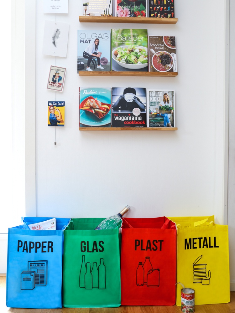 Bags for recycling, Set of 4, RETURKASSAR, 31 x 31 x H 44 cm, Assorted