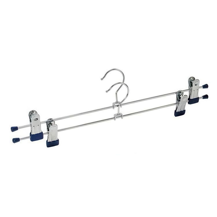 Classic Hangers for skirts or trousers, Set of 2, BLUE LARGE CLAMP HANGERS, 40 cm, Silver / Blue