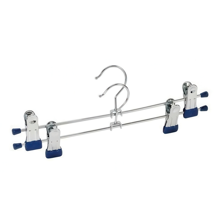 Classic Hangers for skirts or trousers, Set of 2, BLUE MEDIUM CLAMP HANGERS, 30 cm, Silver / Blue