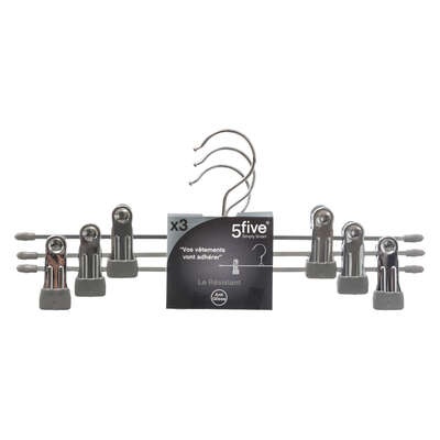 Classic Hanger for skirts, 3 hangers, Metal, CINTRES CLIP HANGERS, 30 cm, Silver / light grey