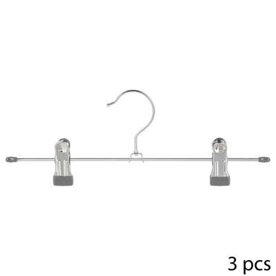 Classic Hanger for skirts, 3 hangers, Metal, CINTRES CLIP HANGERS, 30 cm, Silver / light grey