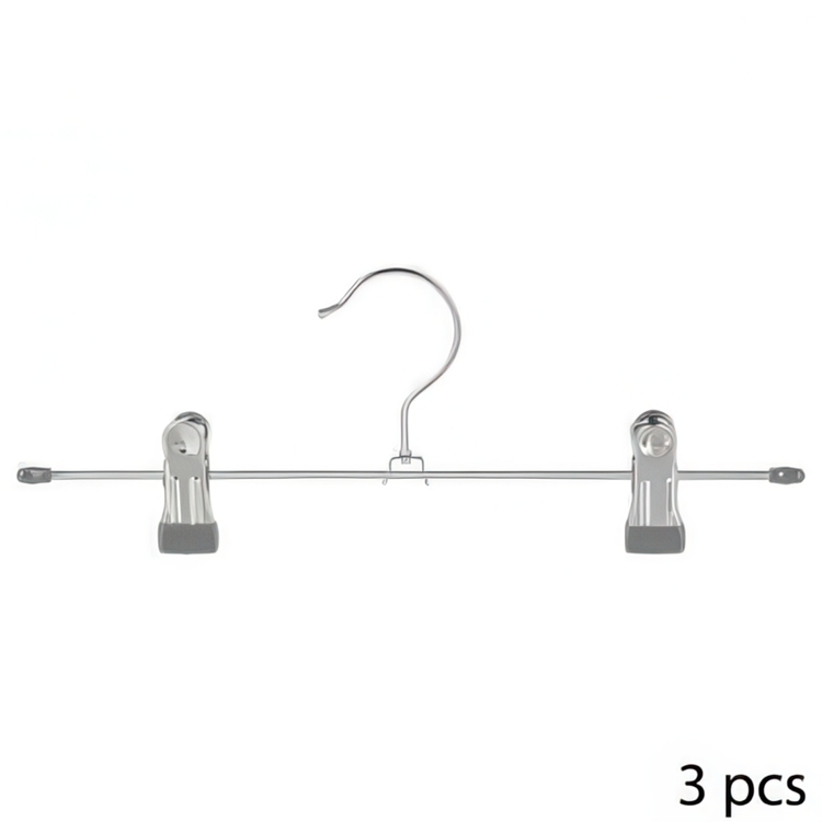 Classic Hanger for skirts, 3 hangers, Metal, CINTRES CLIP HANGERS, 30 cm, Silver / light grey