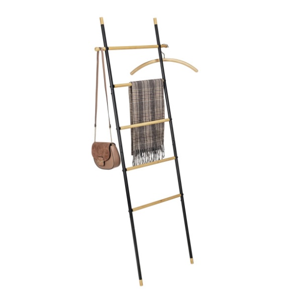 Clothes rack in metal, and bamboo, LOFT LEANING LADDER HANGER, 57 x H 162 cm, Black