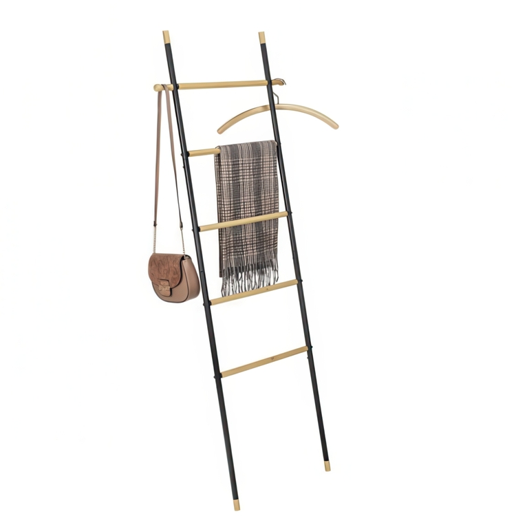 Clothes rack in metal, and bamboo, LOFT LEANING LADDER HANGER, 57 x H 162 cm, Black
