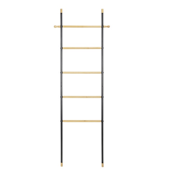 Clothes rack in metal, and bamboo, LOFT LEANING LADDER HANGER, 57 x H 162 cm, Black