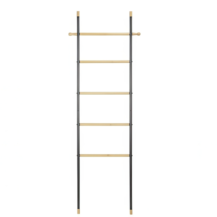 Clothes rack in metal, and bamboo, LOFT LEANING LADDER HANGER, 57 x H 162 cm, Black
