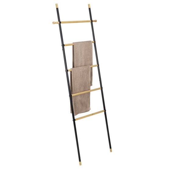 Clothes rack in metal, and bamboo, LOFT LEANING LADDER HANGER, 57 x H 162 cm, Black