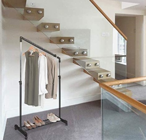 Mobile clothing rack, Adjustable, UNDER STAIRS, 91,5 x 42 x H 102 - 170 cm, Black / Silver