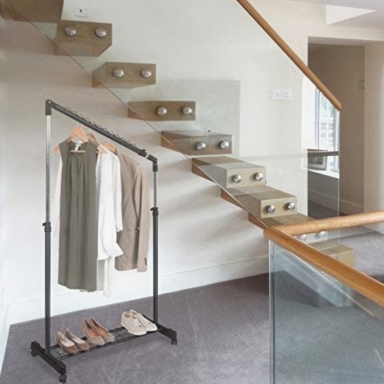 Mobile clothing rack, Adjustable, UNDER STAIRS, 91,5 x 42 x H 102 - 170 cm, Black / Silver