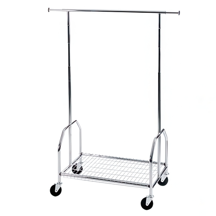 Mobile clothes rack with solid wheels, ALBERT, 90 x H 130-170 cm, Silver