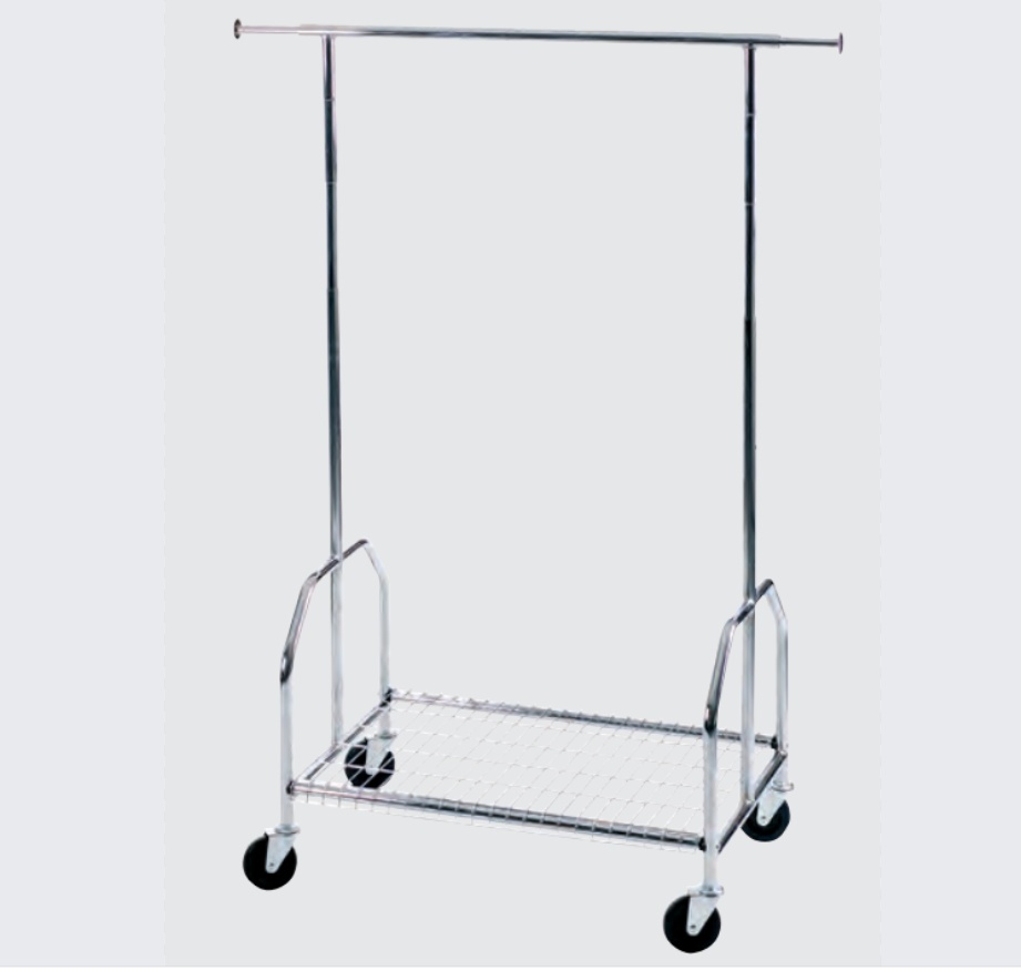 Mobile clothes rack with solid wheels, ALBERT, 90 x H 130-170 cm, Silver