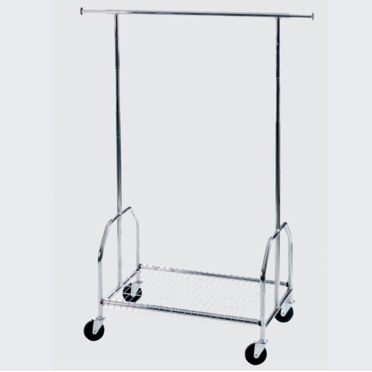 Mobile clothes rack with solid wheels, ALBERT, 90 x H 130-170 cm, Silver