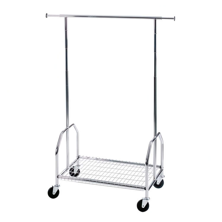 Mobile clothes rack with solid wheels, ALBERT, 90 x H 130-170 cm, Silver