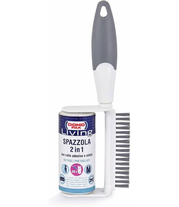 Lint Rolle with Brush, SPAZZOLA 2 in 1, 48 sheets, White / grey