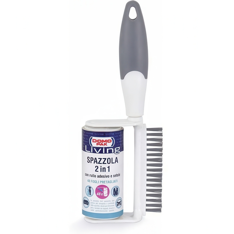 Lint Rolle with Brush, SPAZZOLA 2 in 1, 48 sheets, White / grey