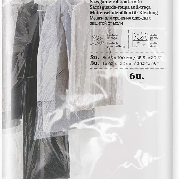 Cloth covers /Transparent Bags, Scented, Short + Long, Set of 6, SACOS GUARDARROPA, Clear