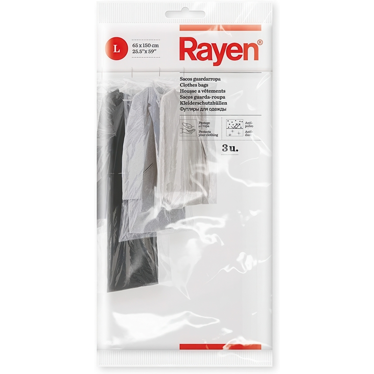 Cloth covers /Transparent Bags, Extra Long, Set of 3, SACOS GUARDARROPA, 65 x H150 cm, Clear