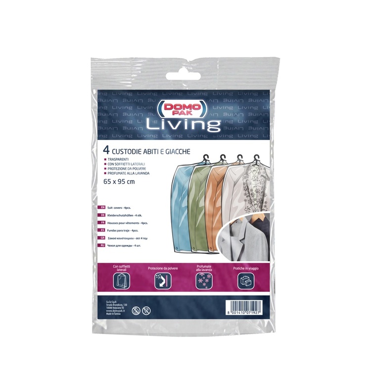 Garment bag, short, transparent plastic, Set of 4, Lavender scented, LIVING, 65 x H95 cm, Clear