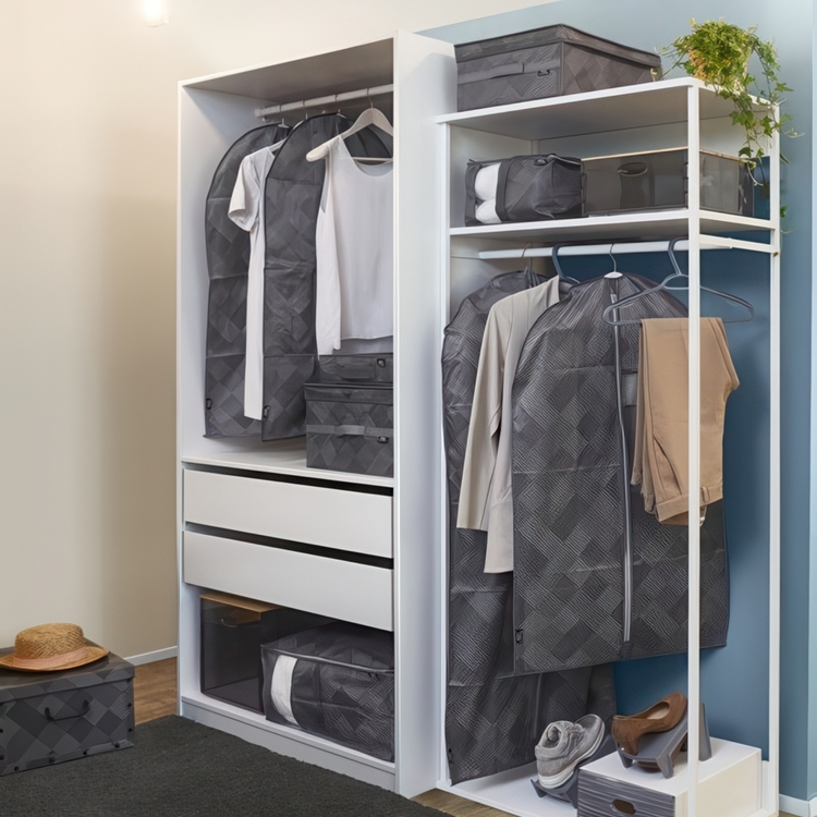 Dress cover / Garment bag, Long, PIXEL, 60 x H135 cm, Dark Grey