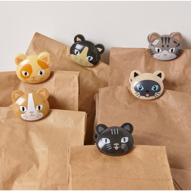 Clamps, Set of 6, CAT BAG CLIPS, Kikkerland, Mix