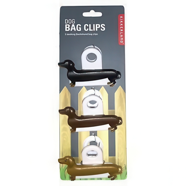 Clamps, Dachshund, DOG BAG CLIPS, 3 pieces, Kikkerland, Assorted